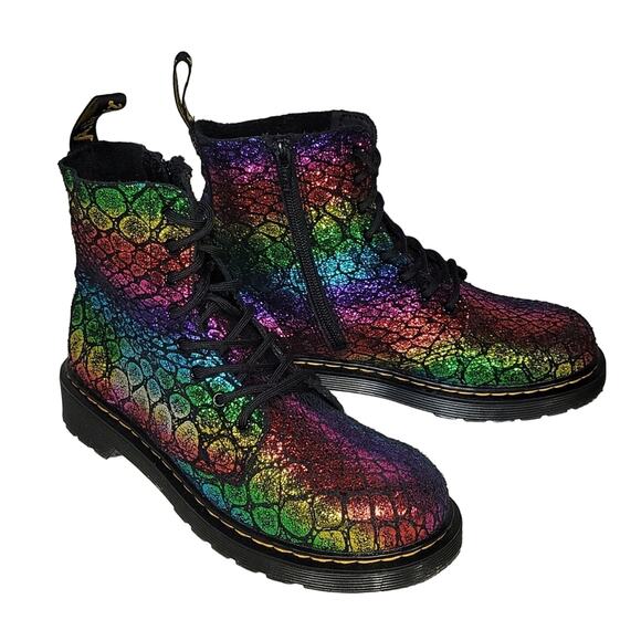 Dr. Martens 1460 Pascal Rainbow Croc Combat Boots Youth 6 Womens 8 - Picture 1 of 13